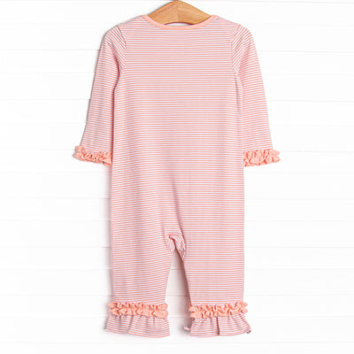 Rufflin' Feathers Applique Romper, Pink Stripe