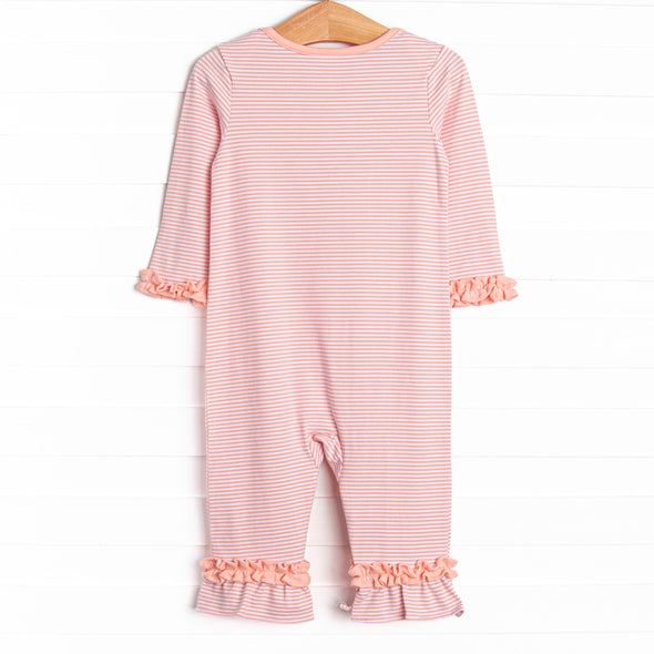 Rufflin' Feathers Applique Romper, Pink Stripe