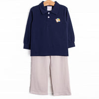 Turkey Timmy Embroidered Pant Set, Navy