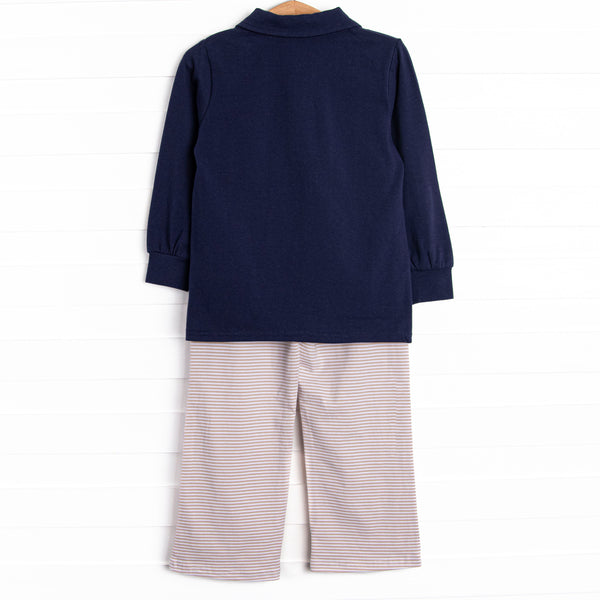 Turkey Timmy Embroidered Pant Set, Navy