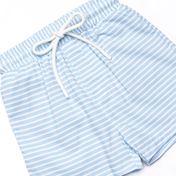 Pinstripe Promises Swim Trunks, Blue