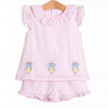 Pencil Me In Applique Ruffle Short Set, Pink Seersucker