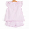 Pencil Me In Applique Ruffle Short Set, Pink Seersucker