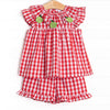 Granny Smith Gingham Applique Ruffle Short Set, Red
