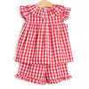 Granny Smith Gingham Applique Ruffle Short Set, Red