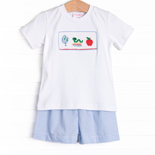 Global Studies Smocked Short Set, Blue Stripe