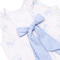 Blue Whale Waves Ruffle Short Set, Blue
