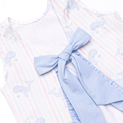 Blue Whale Waves Ruffle Short Set, Blue