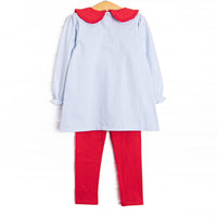 Candy Cane Lane Applique Legging Set, Blue Stripe