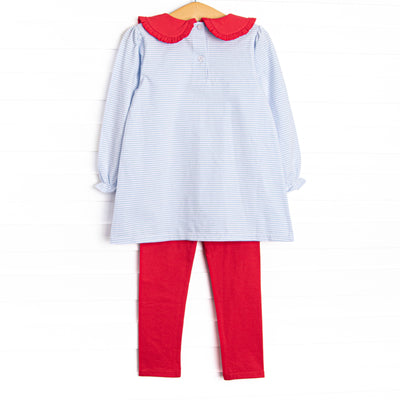 Candy Cane Lane Applique Legging Set, Blue Stripe