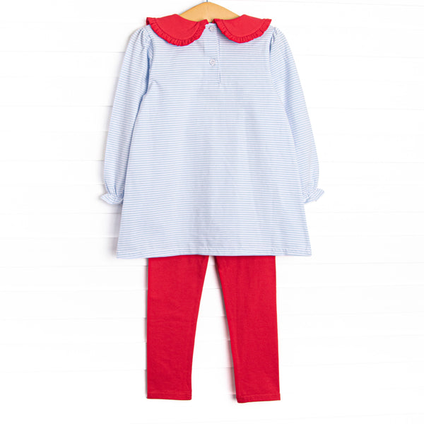 Candy Cane Lane Applique Legging Set, Blue Stripe