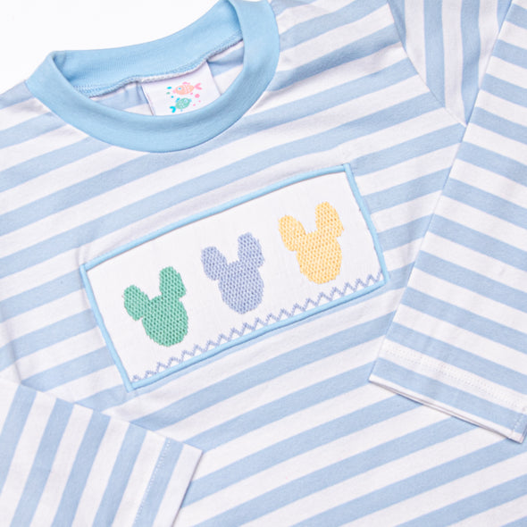 Multicolored Mouse Smocked Short Set, Blue