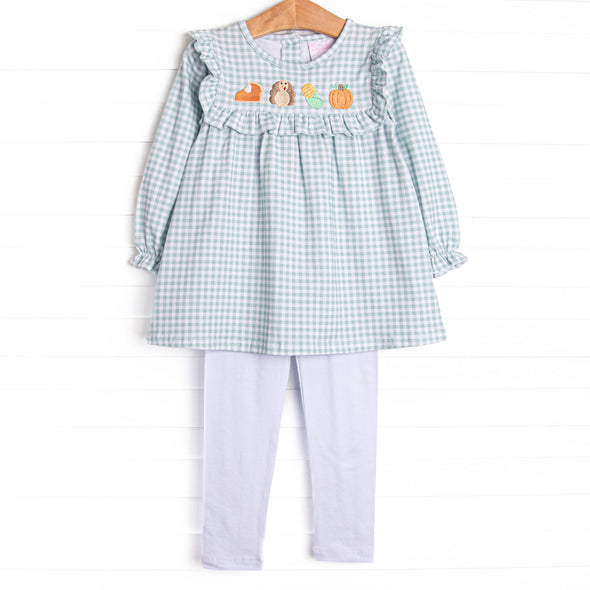 Thanksgiving Favorites Embroidered Legging Set, Green