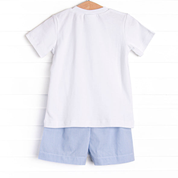 Global Studies Smocked Short Set, Blue Stripe