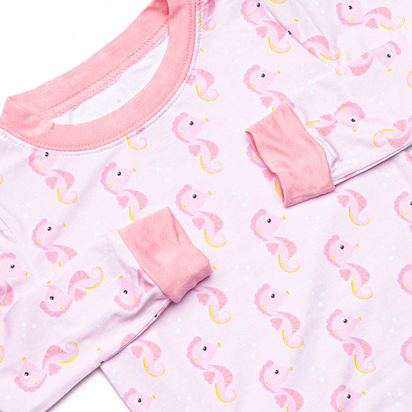 Hold Your Seahorses Bamboo Pajama Set, Pink