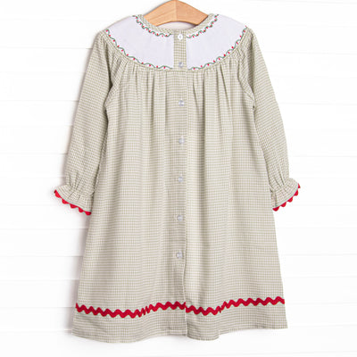 Wreath Wishes Smocked Bishop Dress, Green