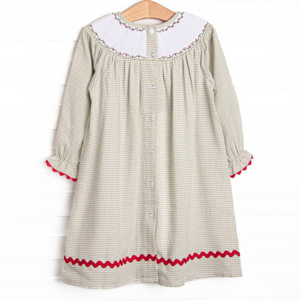 Wreath Wishes Smocked Bishop Dress, Green
