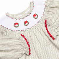 Wreath Wishes Smocked Bishop Dress, Green