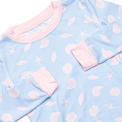 Pink Shoreline Shells Bamboo Pajama Set, Blue
