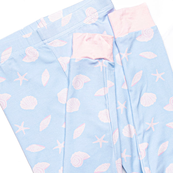 Pink Shoreline Shells Bamboo Pajama Set, Blue