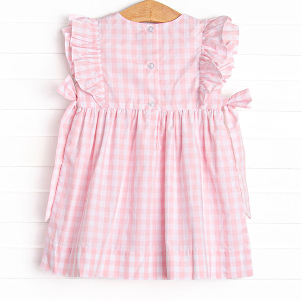 School Day Smocked Side Tie Dress, Pink