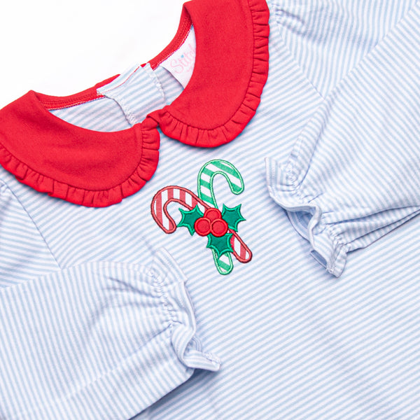 Candy Cane Lane Applique Legging Set, Blue Stripe