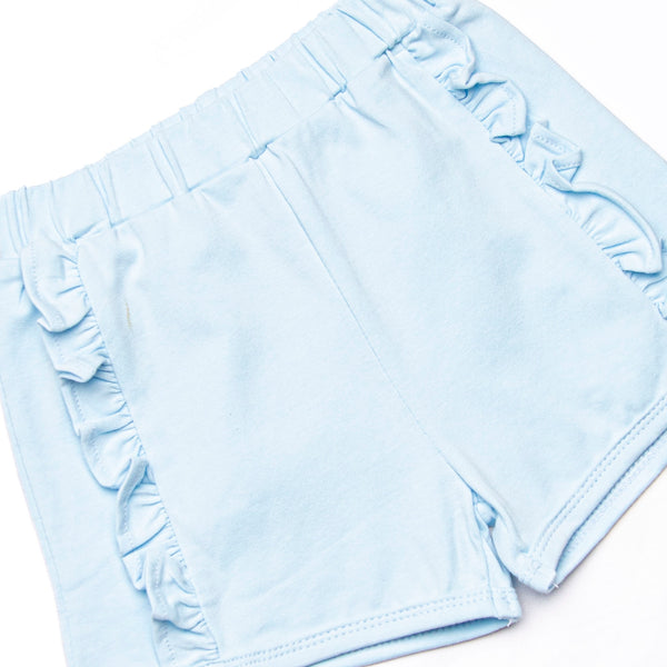 Blue Whale Waves Applique Ruffle Short Set, Blue