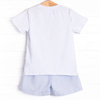 Composition Cutie Applique Short Set, Blue Seersucker
