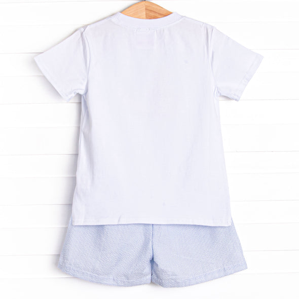 Composition Cutie Applique Short Set, Blue Seersucker