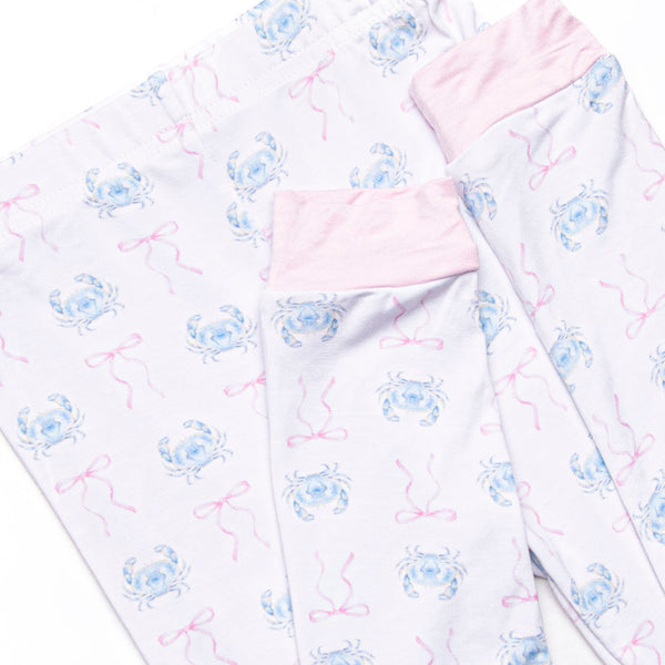 Blue Crab Bows Bamboo Pajama Set, Pink