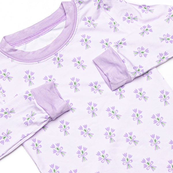 Tossing Tulips Bamboo Pajama Set, Purple
