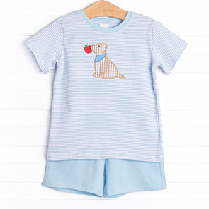 Teacher's Pet Applique Short Set, Blue
