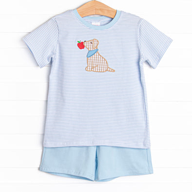 Teacher's Pet Applique Short Set, Blue