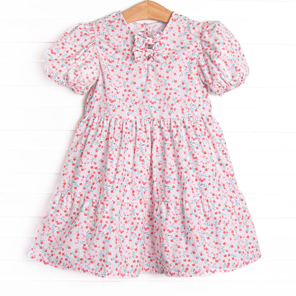 Cherry Tree Blooms Puff Sleeve Dress, Red