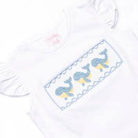 Blue Whale Waves Smocked Ruffle Short Set, Blue