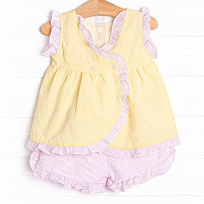 Sunshine Stripes Ruffle Short Set, Pink