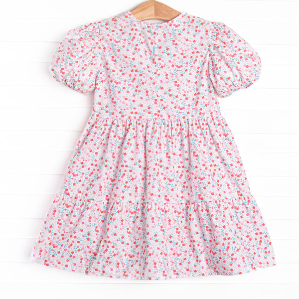 Cherry Tree Blooms Puff Sleeve Dress, Red