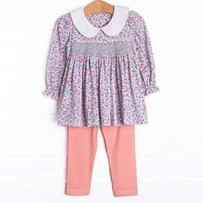 Peach Petals Smocked Legging Set, Pink