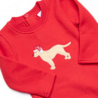 Santa Paws Applique Sweatshirt Romper, Red