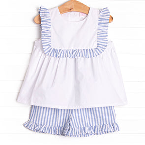 Pacific Blue Paradise Ruffle Short Set, Blue