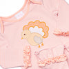 Rufflin' Feathers Applique Romper, Pink Stripe