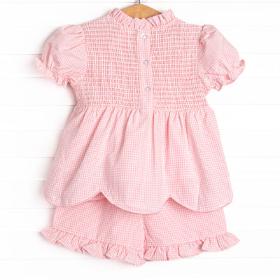 Schoolyard Scallops Applique Ruffle Short Set, Pink