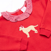 Santa Paws Applique Sweatshirt Ruffle Bubble, Red