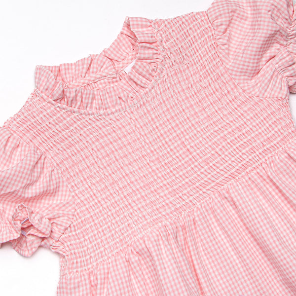 Schoolyard Scallops Applique Dress, Pink