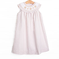 Beach is Better Smocked Bib Dress, Tan Seersucker