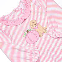 Pumpkin Pup Applique Ruffle Romper, Pink