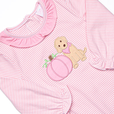 Pumpkin Pup Applique Ruffle Romper, Pink