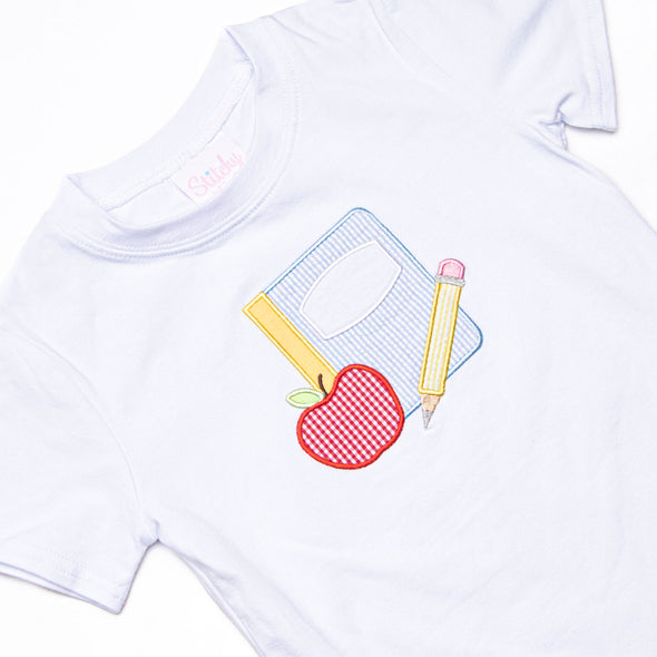 Composition Cutie Applique Short Set, Blue Seersucker