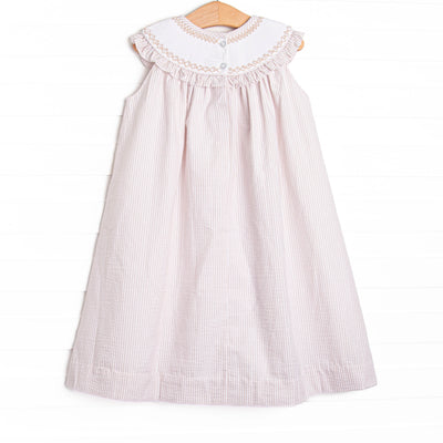 Beach is Better Smocked Bib Dress, Tan Seersucker