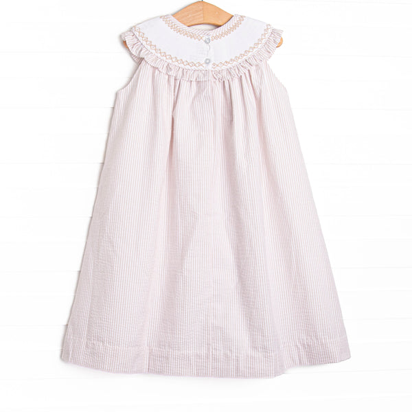 Beach is Better Smocked Bib Dress, Tan Seersucker